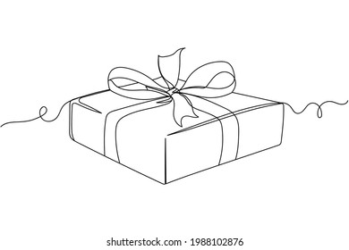 Continuous one line of textured gift box in silhouette. Linear stylized.Minimalist.