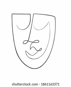 Continuous One Line Theatre Mask. Vector Illustration, great for logo design