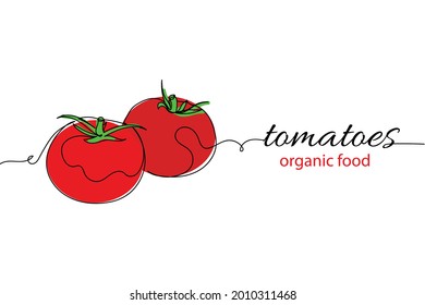 Continuous one line of tomatoes organic food in silhouette on a white background. Linear stylized.Minimalist.
