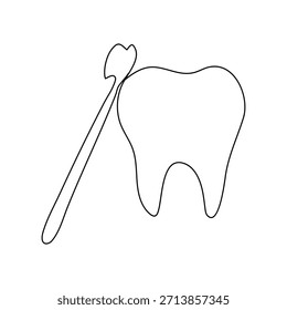 Estilo de dibujo continuo de un diente de línea y diseño de Vector de ilustración de esquema de arte de una sola línea