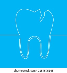 Continuous one line Tooth on a blue background vector silhouette medical dentist office symbol. Tooth logo