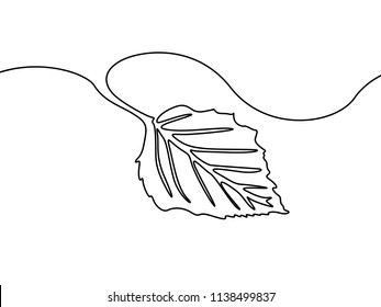 Continuous one line tree leaf. Nature, autumn theme. Vector illustration.