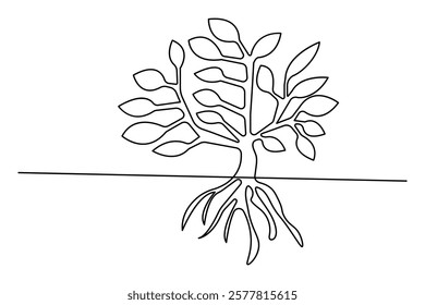 Continuous one line tree roost with black and white vector icon