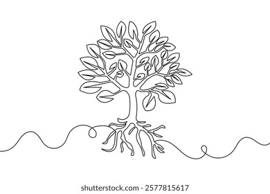 Continuous one line tree roost with black and white vector icon