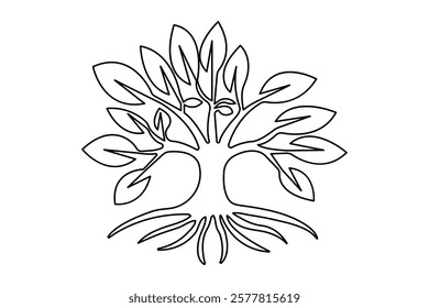 Continuous one line tree roost with black and white vector icon