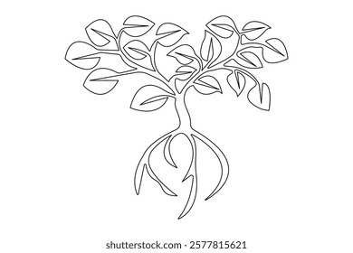 Continuous one line tree roost with black and white vector icon