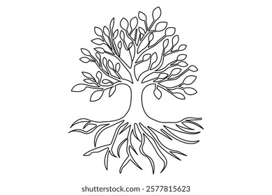 Continuous one line tree roost with black and white vector icon