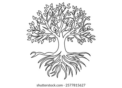 Continuous one line tree roost with black and white vector icon