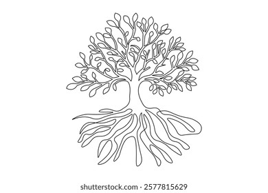 Continuous one line tree roost with black and white vector icon