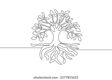 Continuous one line tree roost with black and white vector icon