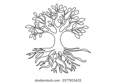 Continuous one line tree roost with black and white vector icon