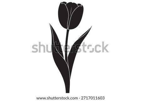 Continuous one line tulip flower silhouette in black and white background
