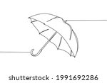 Continuous one line of umbrella in silhouette on a white background. Linear stylized.Minimalist.