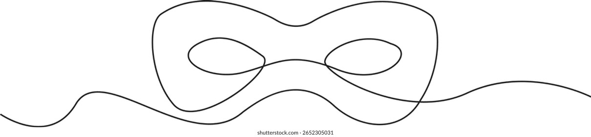 Continuous one line unbroken mask, continuous line of carnival mask. Vector illustration.