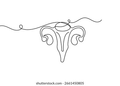Dibujo continuo de una línea del útero en estilo minimalista de la Ilustración vectorial de contorno de aislamiento de órgano femenino
