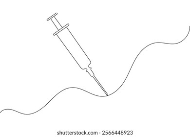 Continuous one line vaccine and syringe drawing of outline vector icon