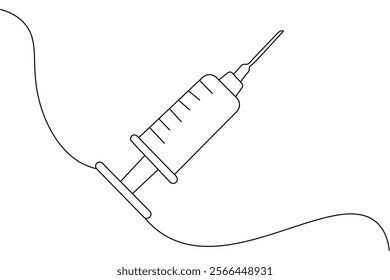 Continuous one line vaccine and syringe drawing of outline vector icon