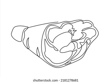 continuous one line vector drawing of pork knuckle.  Line art. 