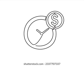 continuous one line vector drawing of Clock and dollar coin. Business strategy concept. Time management. deadline, planning 