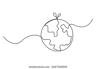Continuous one line vector drawing of plant seeds growing from the earth for environment day illustration
