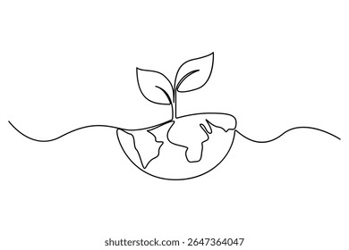 Continuous one line vector drawing of plant seeds growing from the earth for environment day illustration
