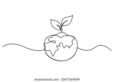 Continuous one line vector drawing of plant seeds growing from the earth for environment day illustration
