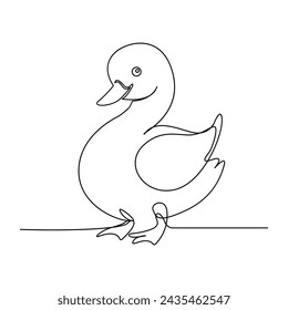 Continuous One line Vector duck outline simple icon, duck bird single line art vector drawing.