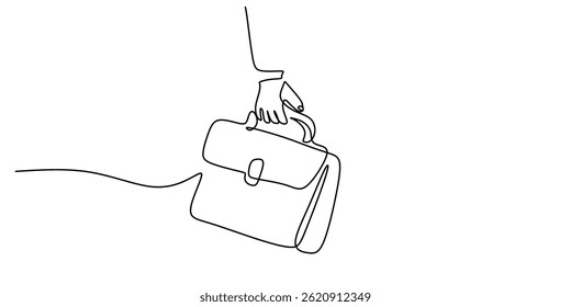 Continuous One Line Vector Hand Carrying Suitcase. Journey Professionalism Concept.