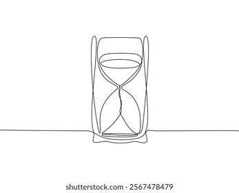 Continuous one line vector illustration of an hourglass timer with sand, symbolizing the concept of time, hand-drawn on a white background, Editable stroke