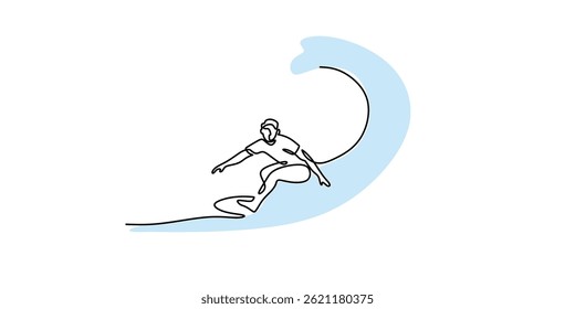 Ondas Contínuas De Captura De Surfista De Uma Linha. Esporte marítimo Atividade Arte Minimalista.