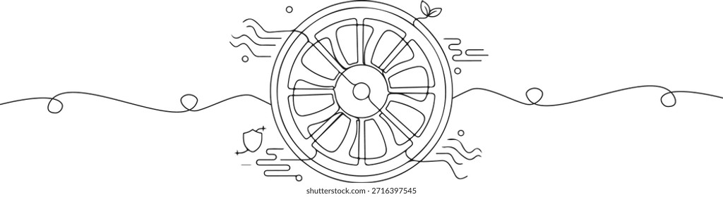Fortlaufend eine Linie eines Lüfters Form, Luftqualität und Sicherheit Thema, handgezeichnete Vektorgrafik.	