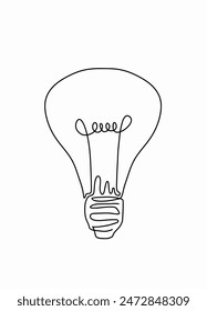 Continuous one line of vintage light bulb, Icon of a glowing light bulb, symbolizing ideas, innovation, and creativity, isolated on a white background