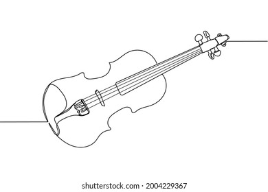 Kontinuierlich eine Violinlinie in Silhouette auf weißem Hintergrund. Linear stylisiert.Minimalist.