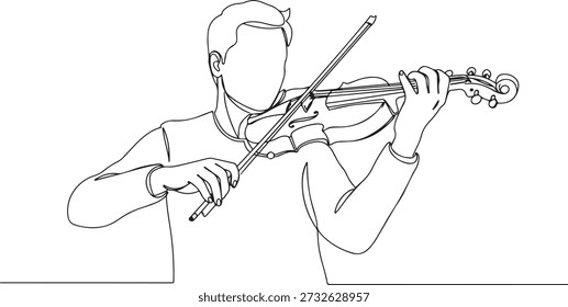 Uma linha contínua de um violinista tocando apaixonadamente, representando música e emoção, desenhado ilustração vetorial.