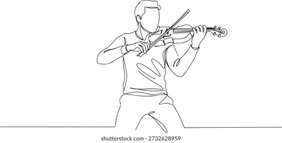 Uma linha contínua de um violinista tocando apaixonadamente, representando música e emoção, desenhado ilustração vetorial.