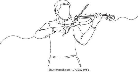 Uma linha contínua de um violinista tocando apaixonadamente, representando música e emoção, desenhado ilustração vetorial.