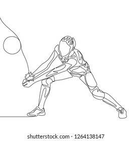 Continuous one line volleyball player woman hit the ball