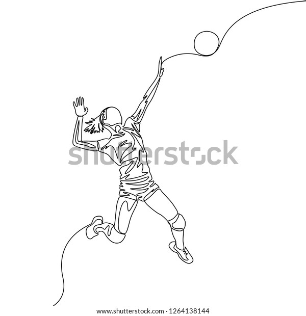 Continuous One Line Volleyball Player Woman Stock Vector (Royalty Free ...