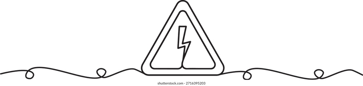 Continuous one line of a warning sign with defined triangular shape, danger awareness theme, hand drawn vector illustration.	