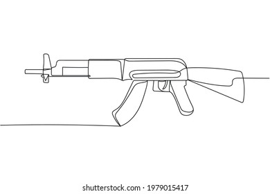 Kontinuierlich eine Linie von Waffengewehr-Militärarmee in Silhouette. Linear stylisiert.Minimalist.