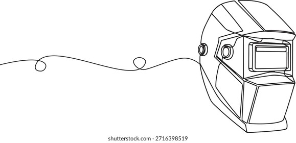 Una línea continua de una máscara de soldadura con líneas geométricas audaces, tema industrial de protección ocular y facial, Ilustración vectorial dibujada a mano.	