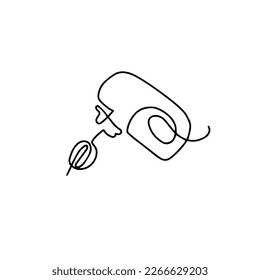 Continuous one line whisk hand mixer. Hand drawn vector stock illustration