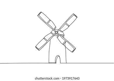 Continuous one line of windmill in silhouette. Linear stylized. Minimalist. Farm concept