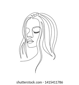 Continuous one line woman face with beautiful eyes. Art