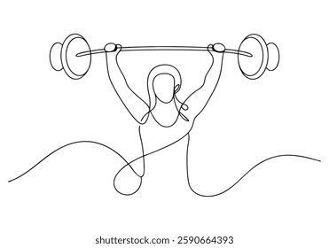 Continuous One Line Woman Lifting Weights | Minimalist Fitness Vector Illustration