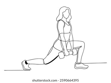 Continuous One Line Woman Lifting Weights | Minimalist Fitness Vector Illustration