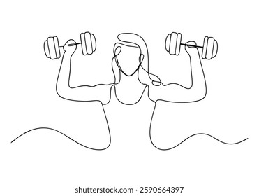 Continuous One Line Woman Lifting Weights | Minimalist Fitness Vector Illustration