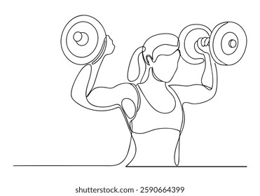 Continuous One Line Woman Lifting Weights | Minimalist Fitness Vector Illustration