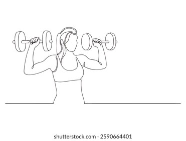 Continuous One Line Woman Lifting Weights | Minimalist Fitness Vector Illustration