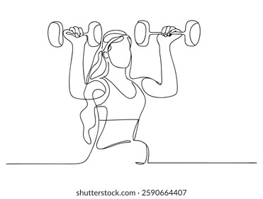 Continuous One Line Woman Lifting Weights | Minimalist Fitness Vector Illustration